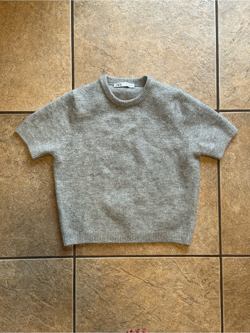 Zara Heather Light Gray Short Sleeve Knit Top